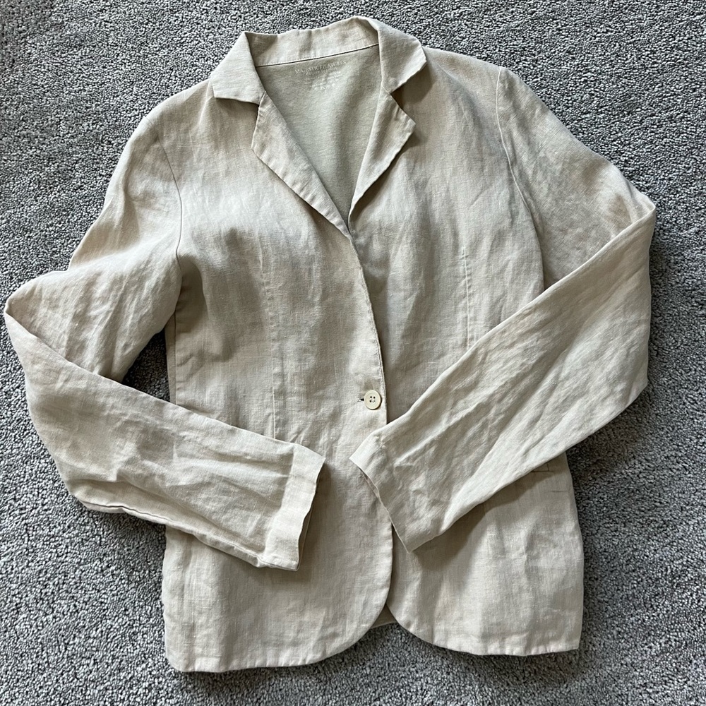 Majestic Filatures Deluxe Teeshirt Women's Beige Cotton Linen Blazer Size 1